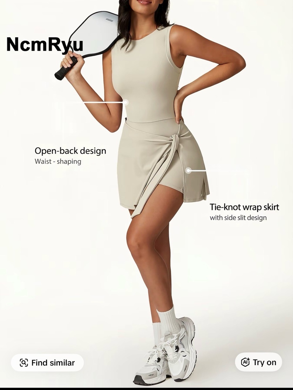 Sleeveless Mini Dress with Side Tie in Light Cream